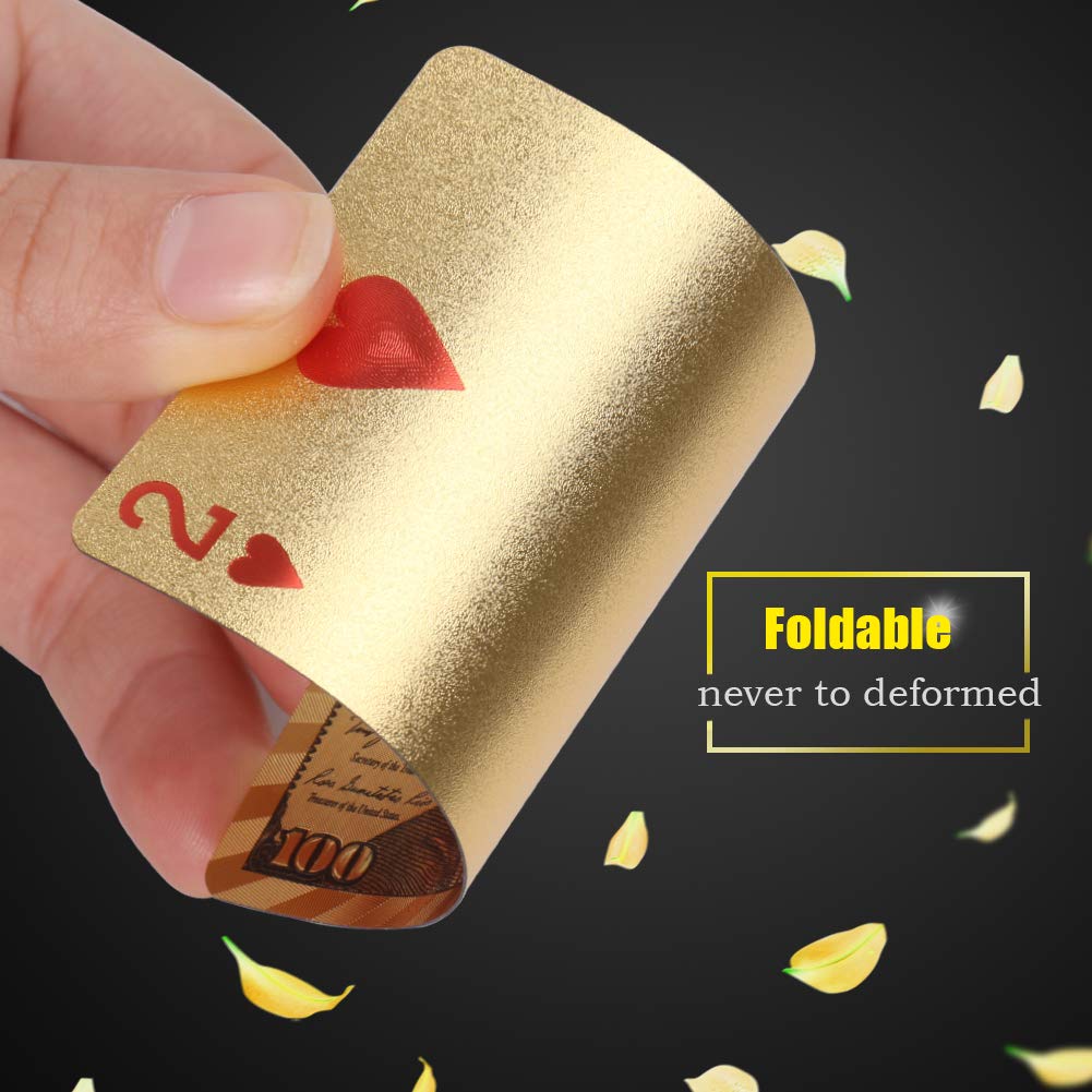 Joyoldelf Playing Cards, 2 Decks Of 24K Playing Cards With Dollar Pattern, Waterproof Playing Cards & Flexible Poker With Box - Classic Magic Tricks Tool For Party And Game, 1 Gold + 1 Silver