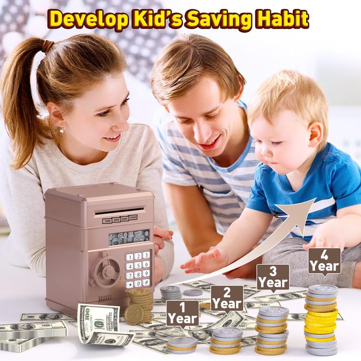 Juneu Piggy Bank For Kids,Electronic Money Bank Toys For Ages 5 6 7 8 9 10 11 12 13,Birthday Gifts For Girls And Boys(Rosegold)