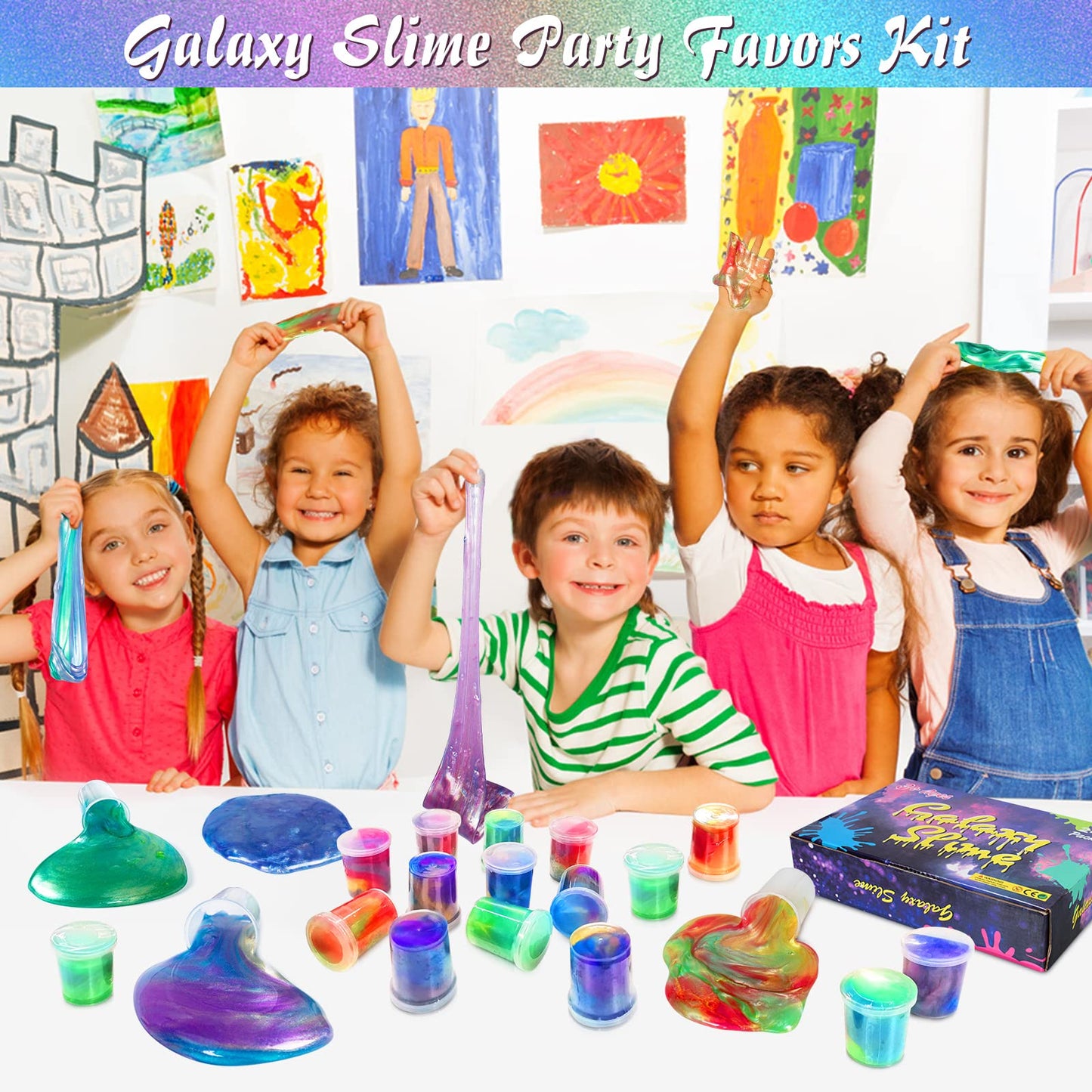 Eunvabir 24 Pack Galaxy Slime Party Favors Kit For Kids, Diy Non-Sticky Slimes Stress Relief Toys For Girls Boys, Christmas Valentine Birthday Classroom Prizes/Games/Gifts