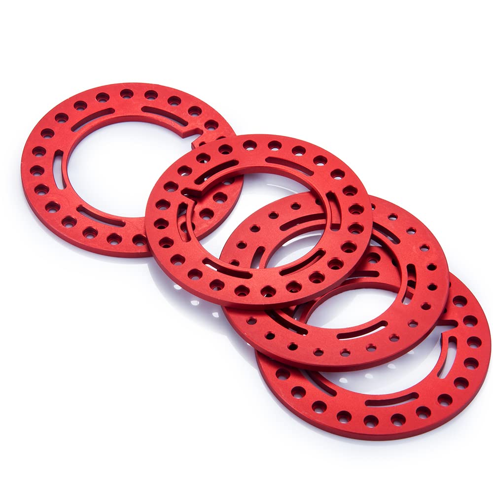 RCLIONS 4pcs Aluminum 1.9inch RC Beadlock Wheel Rim Replacement Ring for 1/10 RC Crawler Car 1.9'' Wheels/Rims (Red)