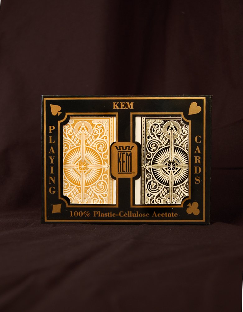 Kem Arrow Poker Size Playing Cards: 2 Deck Set Black And Gold, Wide Jumbo Index