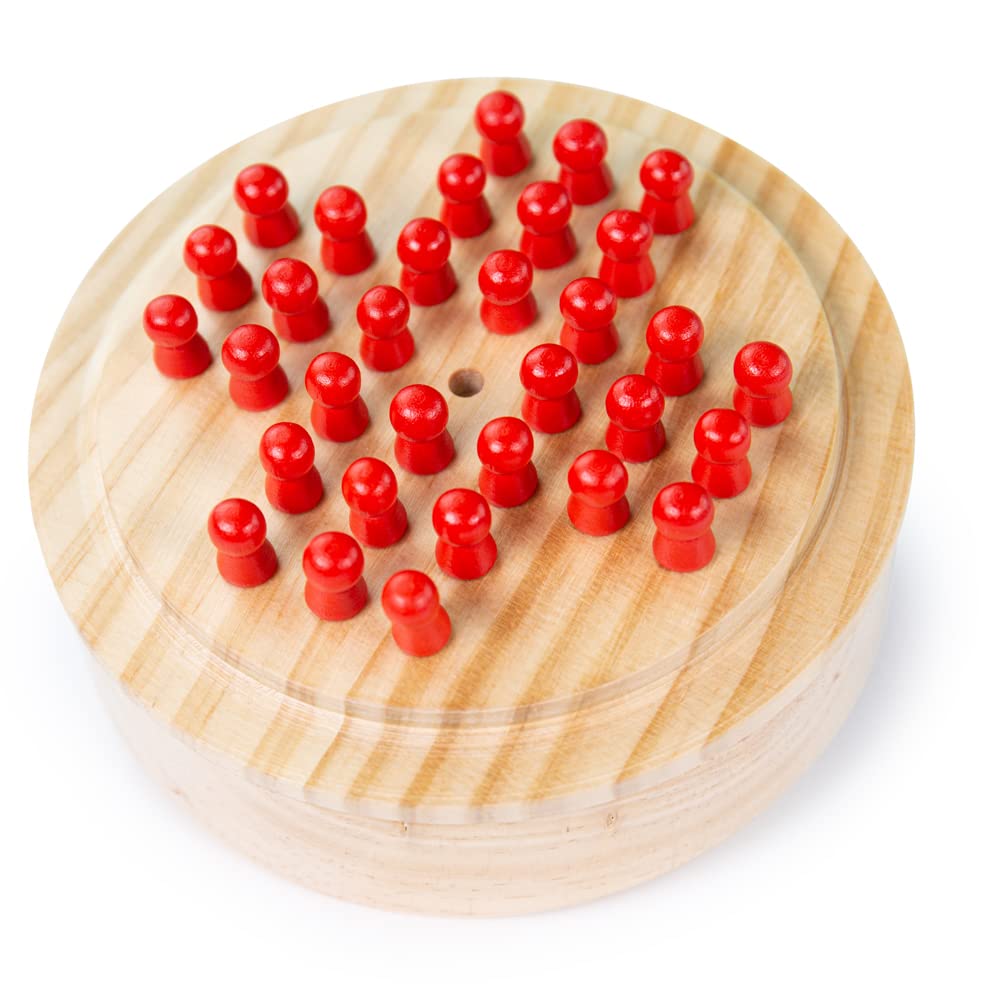 Bigjigs Toys Mini Solitaire Game - 32 Piece Solitaire Board Game With Wooden Pegs, Travel Solitaire Games, Quality Stocking Filler Games & Kids Board Games