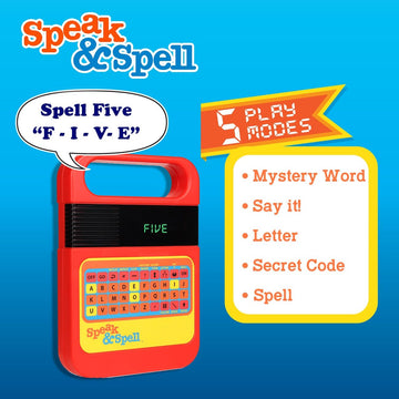 Basic Fun Speak & Spell Electronic Game, Red Educational Toy for Kids, Spelling Games, 80s Retro Handheld Arcade, Ages 7+