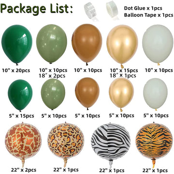 128Pcs Safari Jungle Balloon Garland Arch Kit- Sage Green And Brown Balloons With Animal Print For Wild One Tropical Theme Party