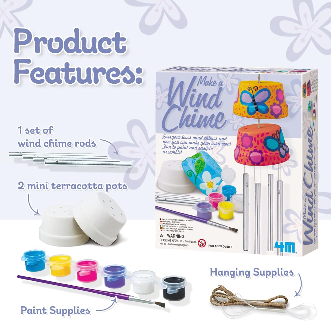 4M Make A Wind Chime Kit - Arts & Crafts Construct & Paint A Wind Powered Musical Chime Diy Gift For Kids, Boys & Girls