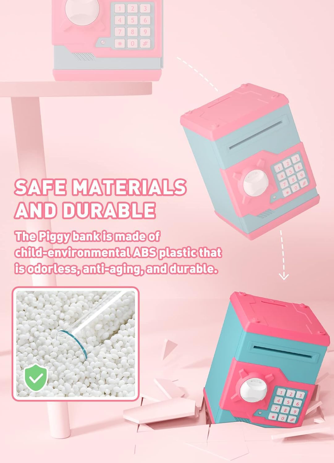 Playsheek Piggy Bank For Girls Boys Large Electronic Money Coin Banks With Password Protection, Automatic Paper Money Scroll Sav