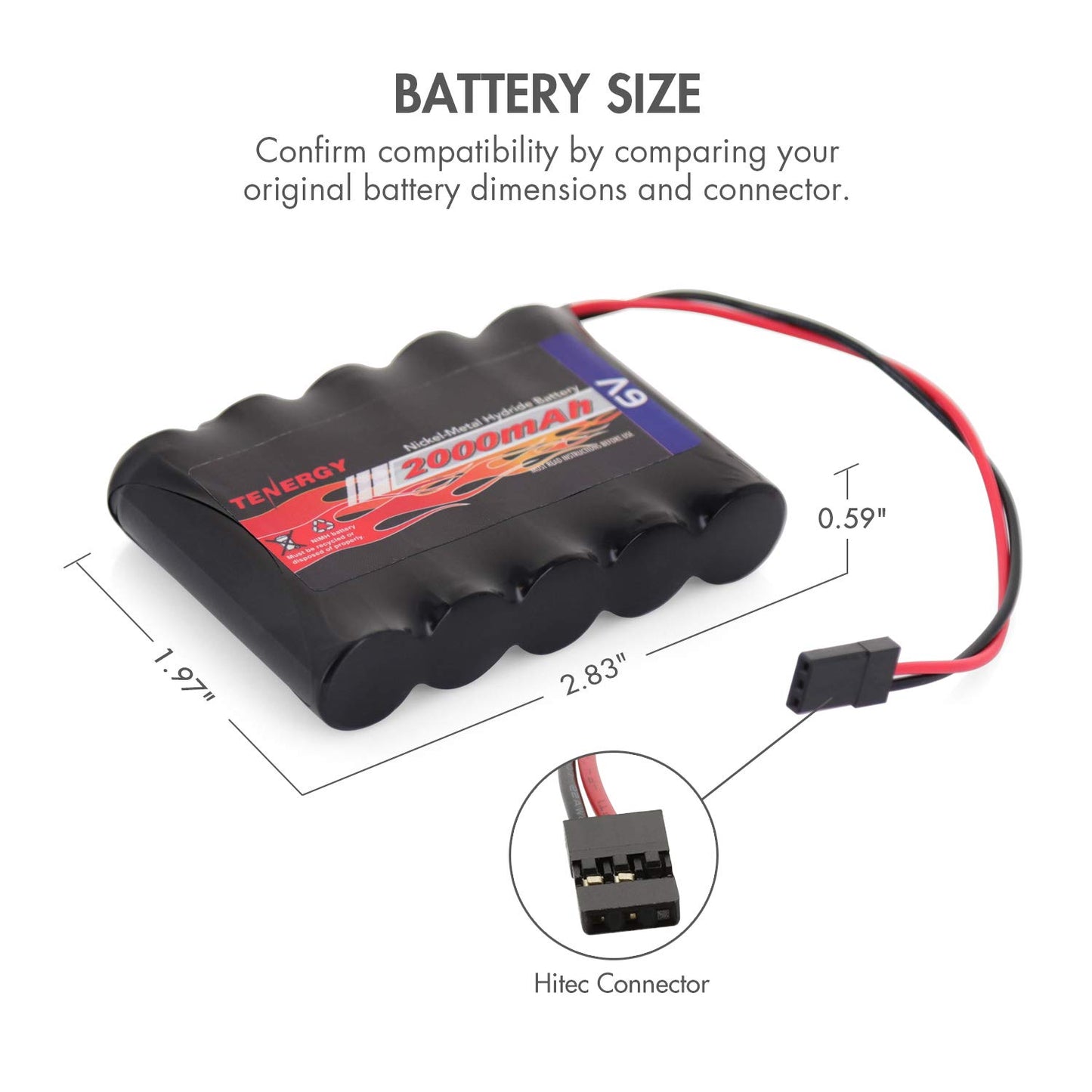 Tenergy 2 Pack 6V 2000mAh NiMH Rechargeable Receiver RX Battery with Hitec Connectors for RC Airplanes and Aircrafts