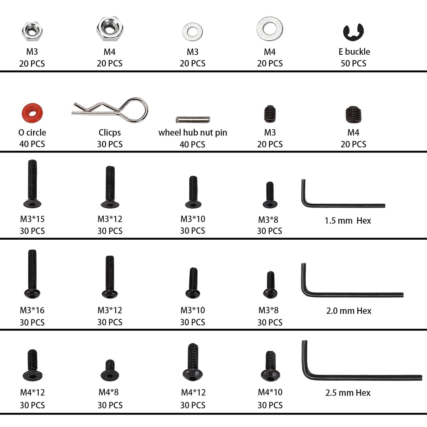 RC Screw Kit 643 PCS RC Car Parts Hardware Fasteners Assortment for Traxxas Axial Redcat HPI Arrma Losi 1/8 1/10 1/12 1/16 Scale