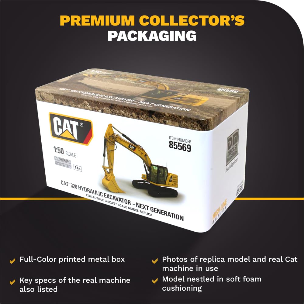 Diecast Masters 1:50 Caterpillar 320 Hydraulic Excavator Diecast Model 85569 - Yellow Metal Collectible Truck