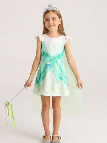 Wonderbabe Tiana Dress For Girls Green Fairy Frog Princess Birthday Party Fancy Dresses Halloween Elf Costume Outfits With Cape Size 1-2T