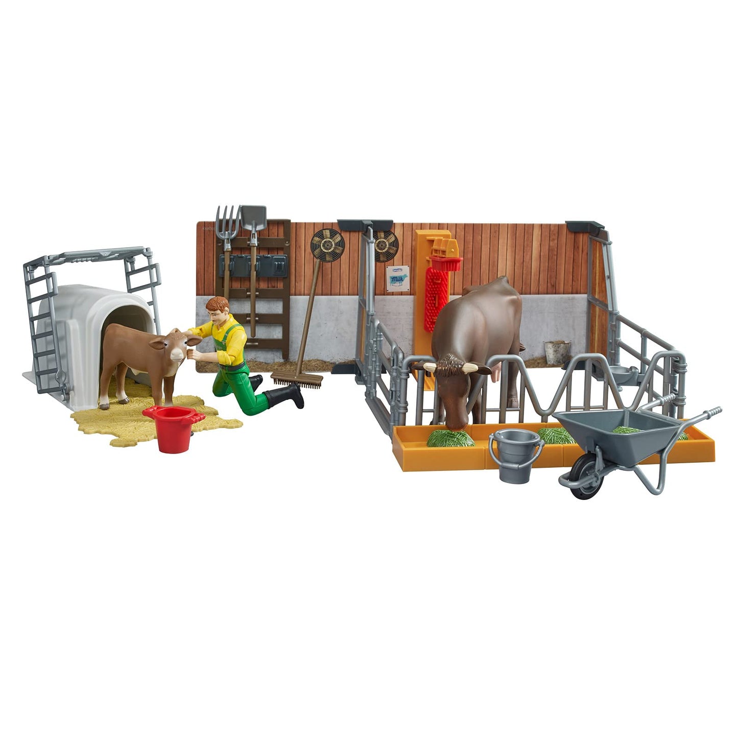 Bruder 62611 Bworld Cow And Calf Barn With Farmer