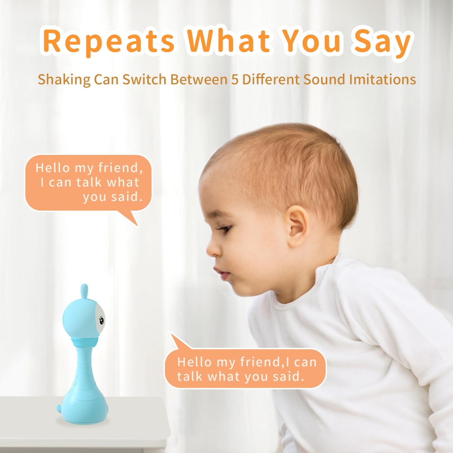 Alilo Yoyo Talking Bunny Baby Singing Musical Rattle, Mimicking Toys Repeats What You Say, Preloaded 90+ Audio Content, Abc/Number/Notes Learning Toys For Toddlers Infant Newborn Baby Easter Gifts