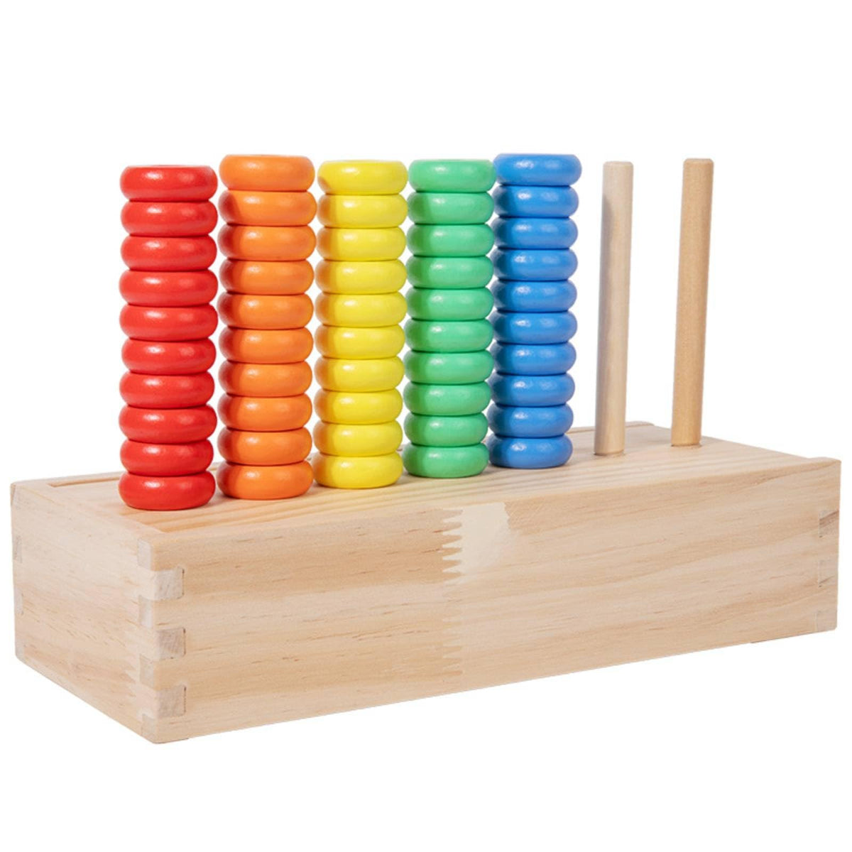 Clovrix Early Learning Rainbow Disc Sorter Natural Wood Wooden Stacker Painted Finish Counting Rings Polished Rounded, Ring Sort