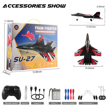 Roofworld New Upgrade Su27 Rc Airplane, Remote Control Fighter Toys, 2.4Ghz 6-Axis Gyro Stabilizer Rtf Glider Aircraft Plane Wit