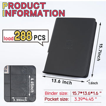 enhanced Top Loader Binder Holds 288 Top Loaders 9-Pocket Toploader Binder with Sleeves for 3 x 4 Rigid Card Binder for Top Loader for Trading Cards or Sports Cards - Classic Red