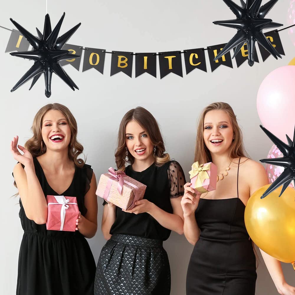 Toniful 4 Pcs 22Inch 4D Huge Black Star Balloons Explosion Star Mylar Foil Balloons For Party Supplies Backdrop Christmas,New Ye