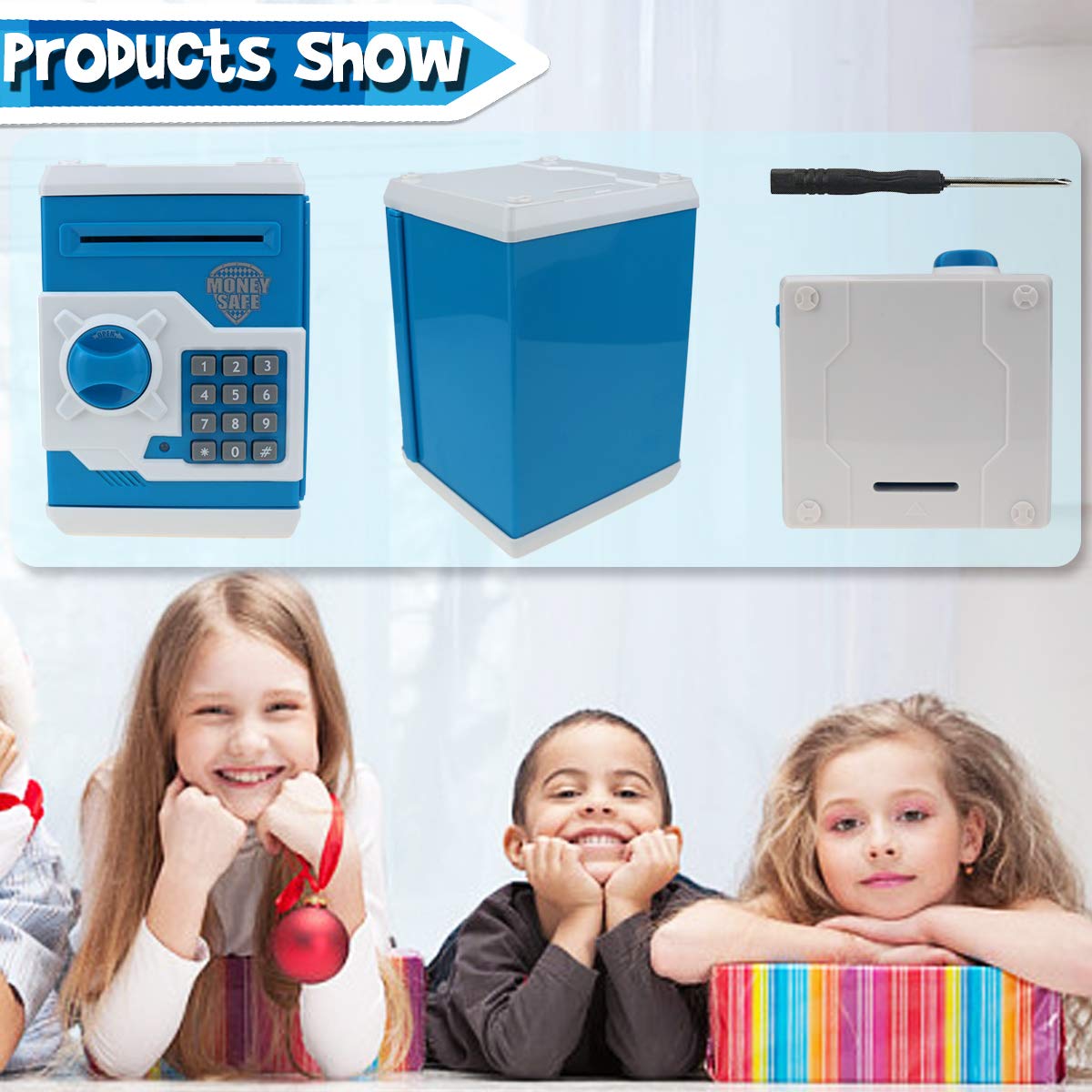 Yoego Kids Money Bank, Electronic Piggy Banks, Great Gift Toy For Kids Children, Auto Scroll Paper Money Saving Box Password Coi