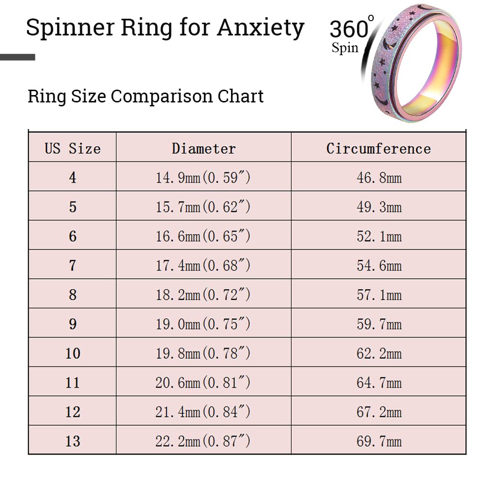 Mhwtty Anxiety Ring For Women Fidget Ring Spinner Rings For Anxiety Fidget Toys Adults Fidget Rings For Anxiety For Women Anxiety Toys Gift For Women Men Rainbow Size 10