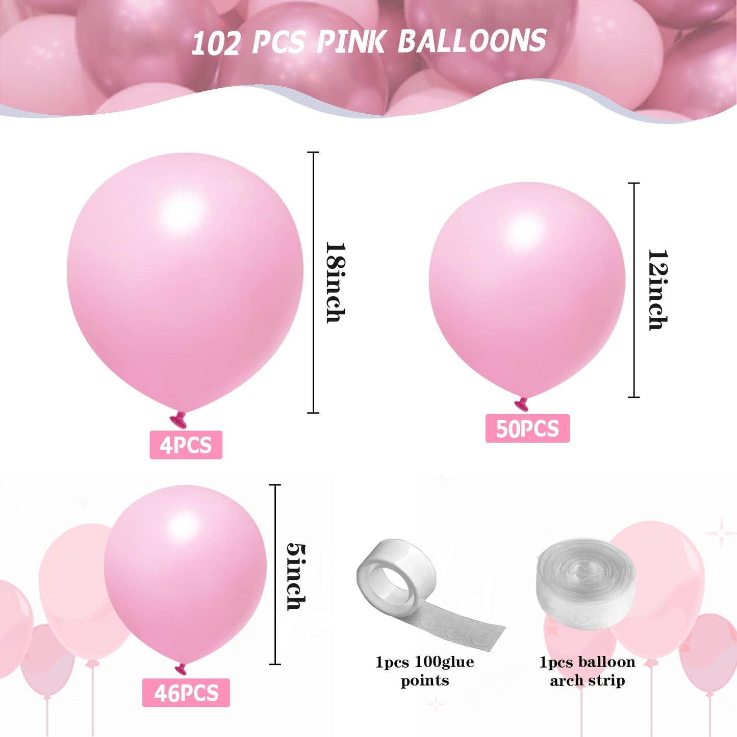 Moukiween Pink Balloons 100 Pack Pastel Pink Balloons Different Sizes Pack 18 12 5 Inch Light Pink Balloons Garland Arch Kit For Girl'S Baby Shower Birthday Wedding Party Decorations