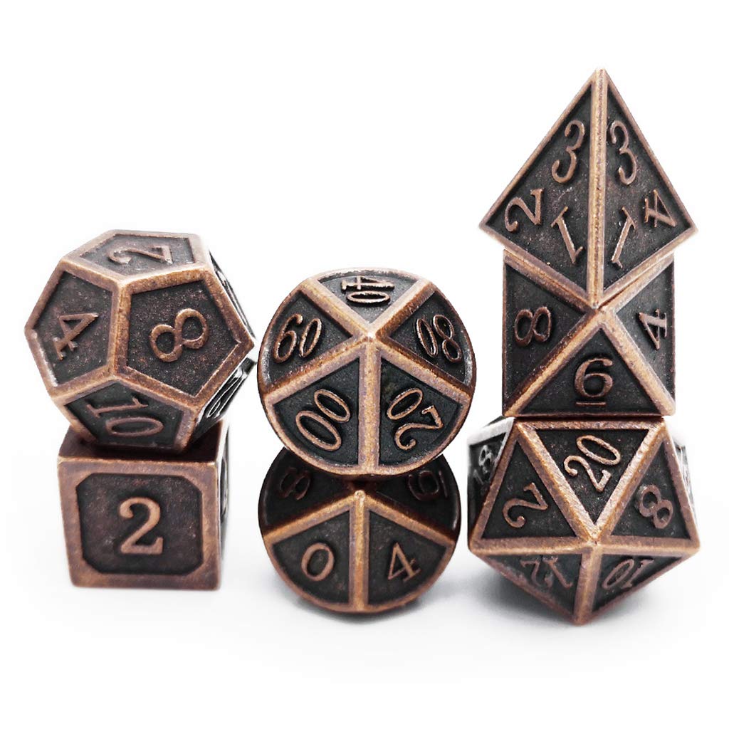 Haxtec Antique Copper Metal DND Dice Set 7 Die Polyhedral D&D Dice for TTRPG Dungeons and Dragons Gift