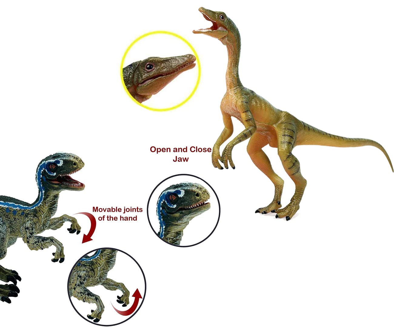 Gemini&Genius Velociraptor Compsognathus Dinosaur Toys, Dinosaur Action Figures With Moveable Jaw And Hands, Realistic Dinos Toys, Great Gift For Kids Or Dino Lovers Collection And Display
