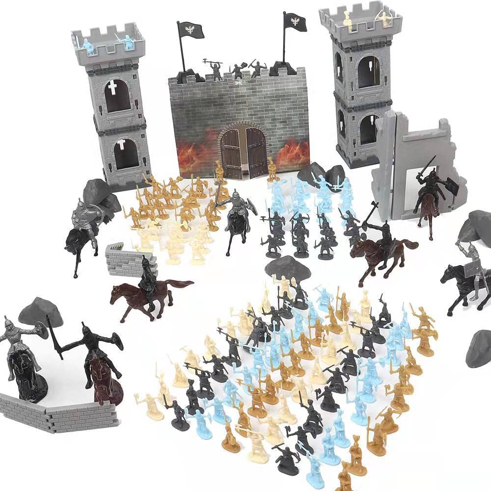 Enajucy 254Pcs/Set Medieval Castle Knights Toy Soldier - Army Figures Miniature Playset With Castle, Four-Color Soldier, Cavalry
