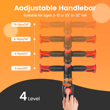 Tonbux Kids Scooter For Age 3-12, Toddler Scooter With 4 Adjustable Heights, Light Up 3-Wheels Scooter, Shock Absorption Design, Lean To Steer, Balance Training Scooter For Kids - Red