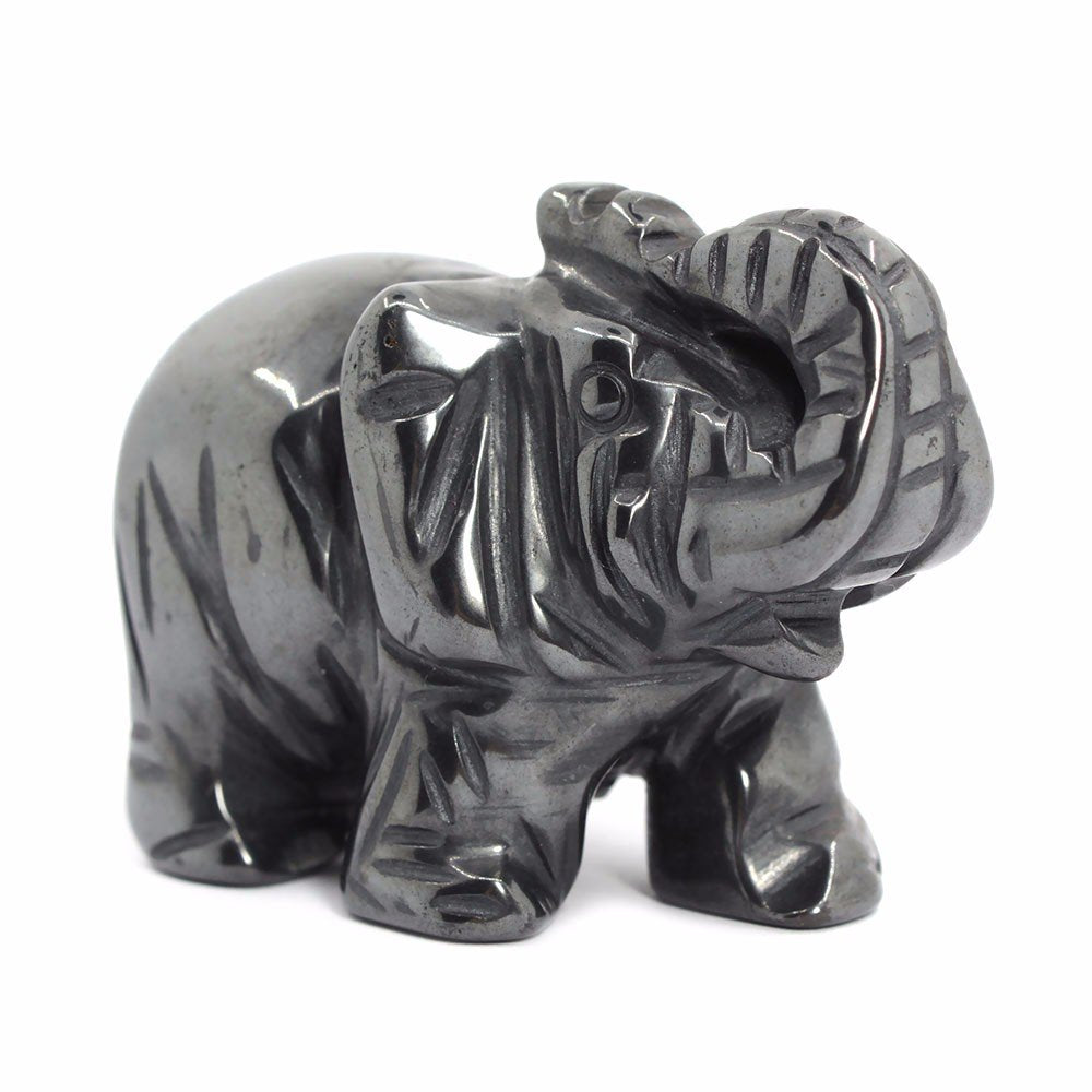 Justinstones Carved Natural Hematite Gemstone Elephant Healing Guardian Statue Figurine Crafts 2 Inch