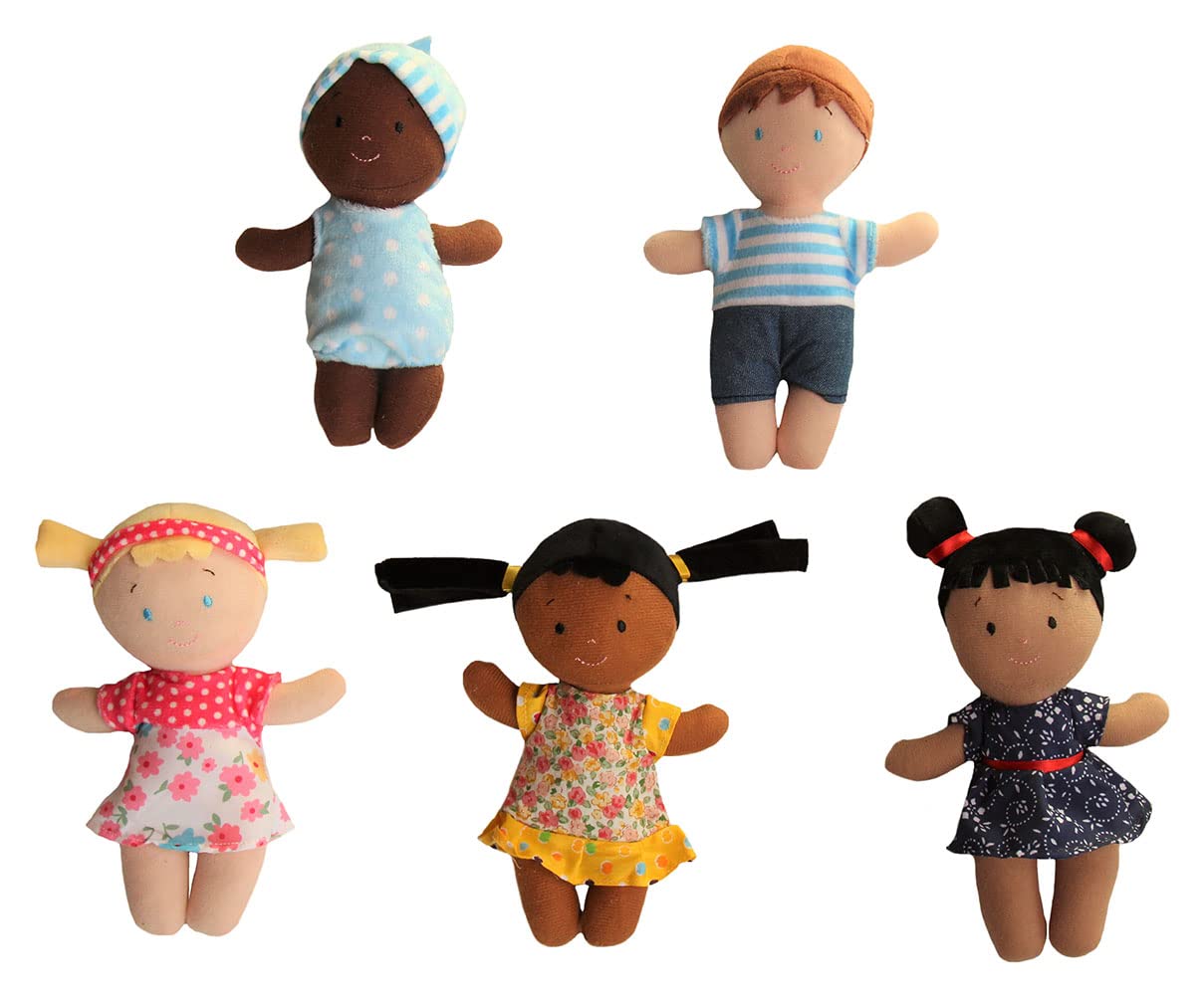 Snuggle Stuffs Basket Of Buddies Plush Diversity Multicultural Ethnic Dolls | Diversity Toys For Toddlers | Soft Multicultural Dolls For Preschool Classroom, Daycare Or At Home | Set Of 5-8'