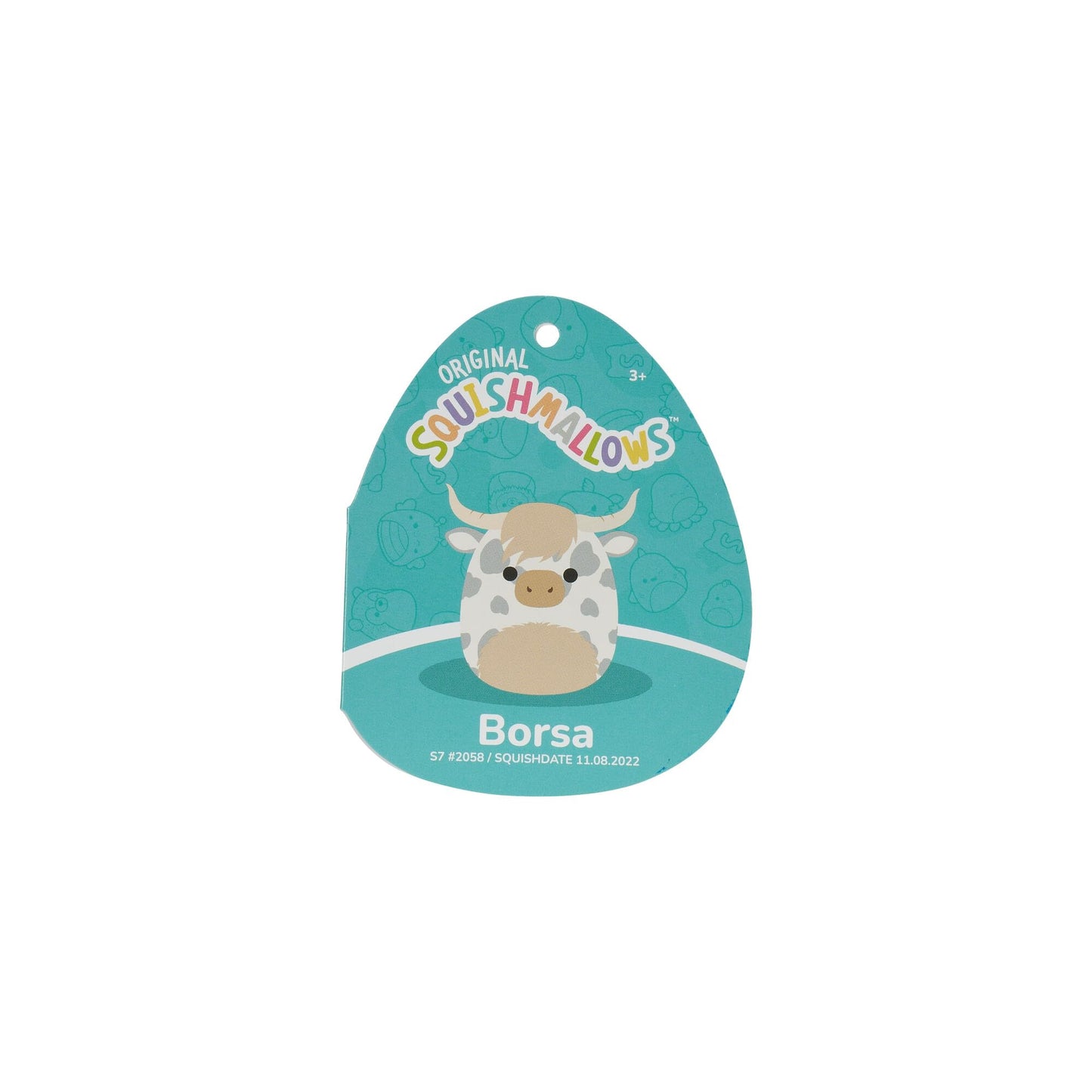 Squishmallows Original 7.5-Inch Borsa Grey Spotted Highland Cow Plush, Soft Polyester Toy