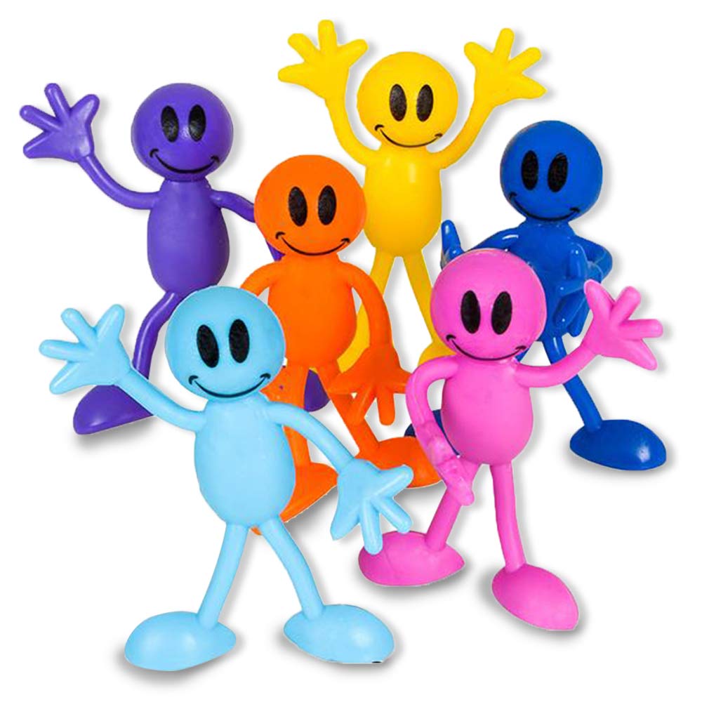 Artcreativity Bendable Smile Figures, Set Of 12 Smile Face Flexible Men, Birthday Party Favors For Boys And Girls, Stress Relief Fidget Toys For Kids And Adults, Easter Basket Stuffers, Piñata Fillers