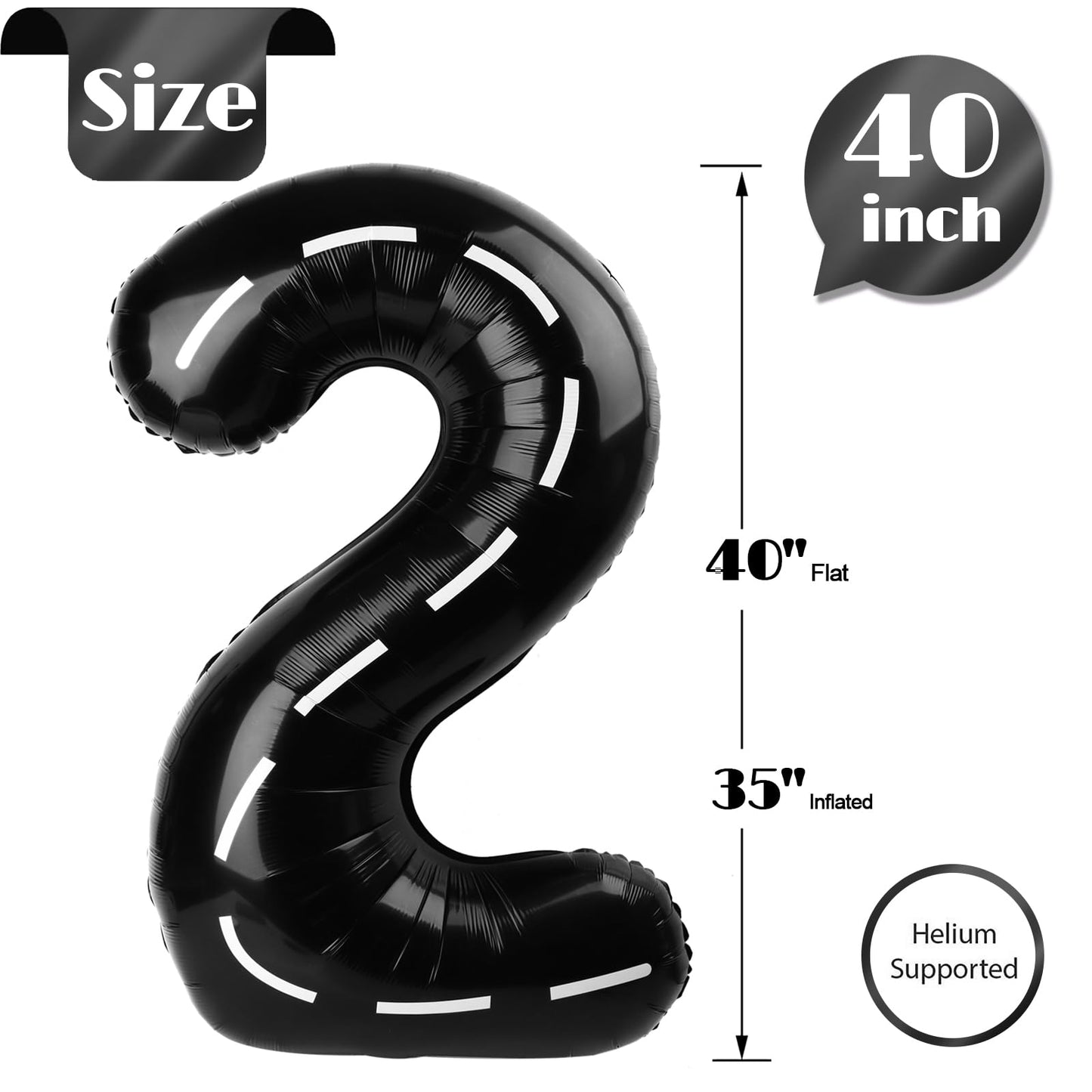 Race Car 2 Balloon, Two Fast Number Balloons 40 Inch, 2Nd Black Balloon Number Birthday Decorations, Second Two Birthday Party S