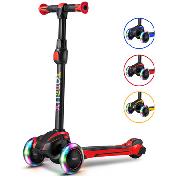 Tonbux Kids Scooter For Age 3-12, Toddler Scooter With 4 Adjustable Heights, Light Up 3-Wheels Scooter, Shock Absorption Design, Lean To Steer, Balance Training Scooter For Kids - Red