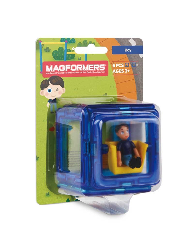 Magformers Boy Character 6 Pieces Add On, Rainbow Colors, Educational Magnetic Geometric Shapes Tiles Building Stem Toy Set Ages 3+, Blue
