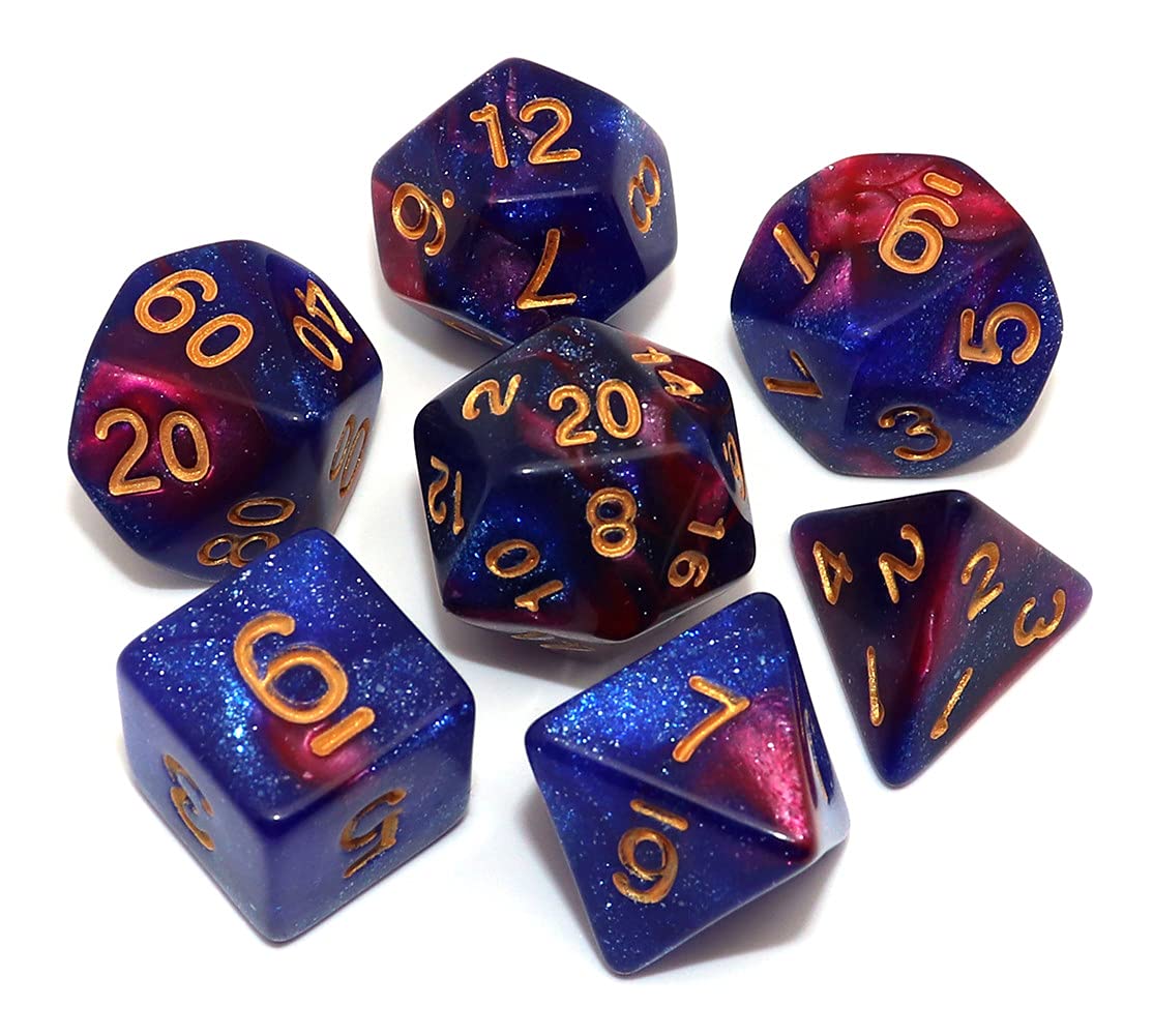 CREEBUY Blue Mix Red DND Glitter Dice Set for Dungeon and Dragons Warhammer D&D RPG Role Playing Games Board Game Polyhedral Dic