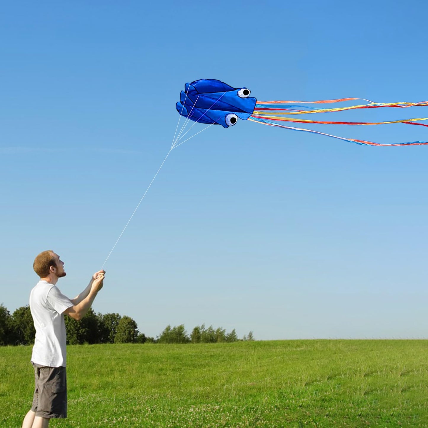 Simxkai 2 Pack Octopus Kites for Kids & Adults, Large Soft 3D Beach Easy to Fly for Boys & Girls (Red & Blue)