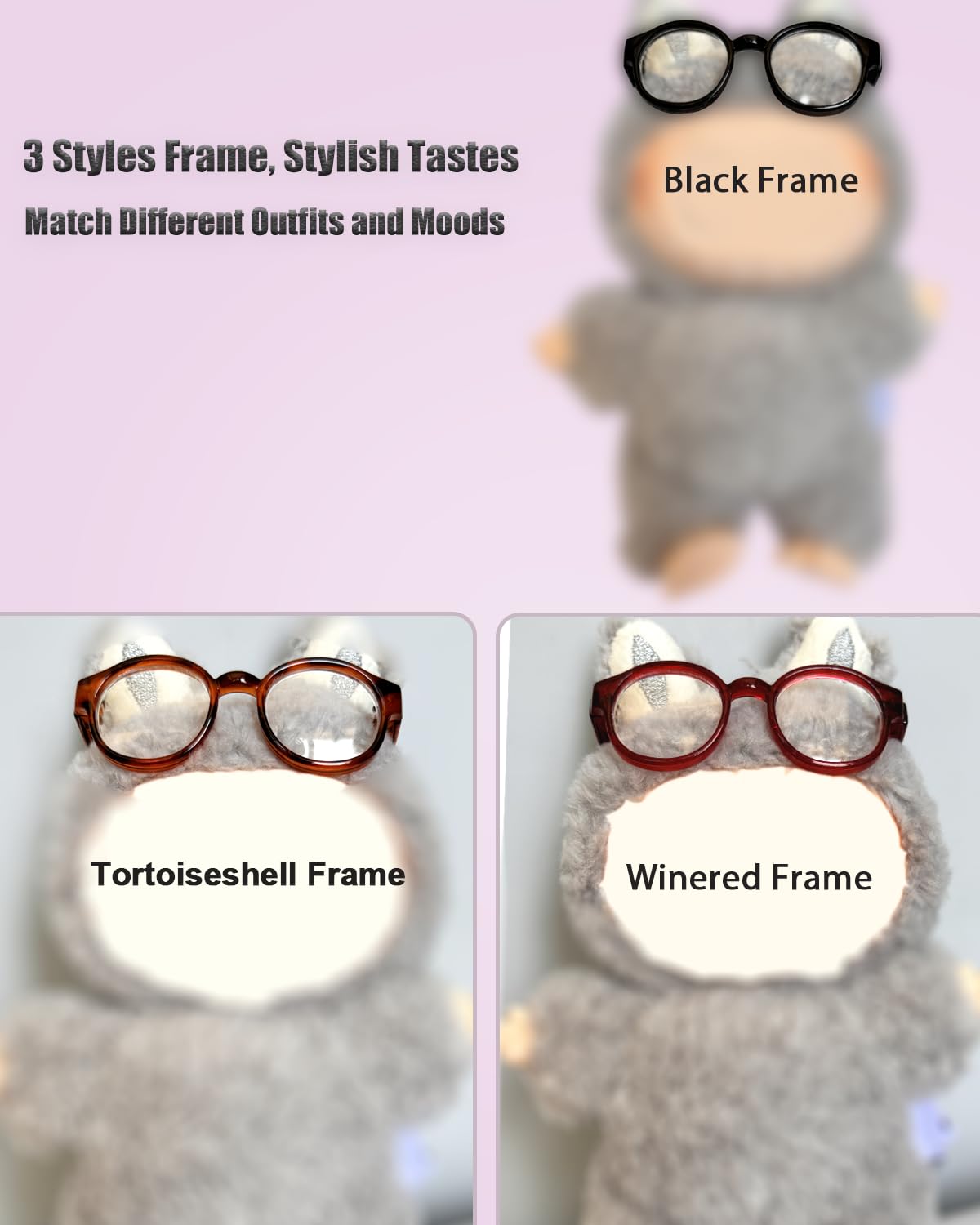 Lopau 3pcs Glasses for Labubu Sunglasses Accessories for Dolls of 3.94-6.69 Inch Figure Doll Glasses Outfit (No Dolls)