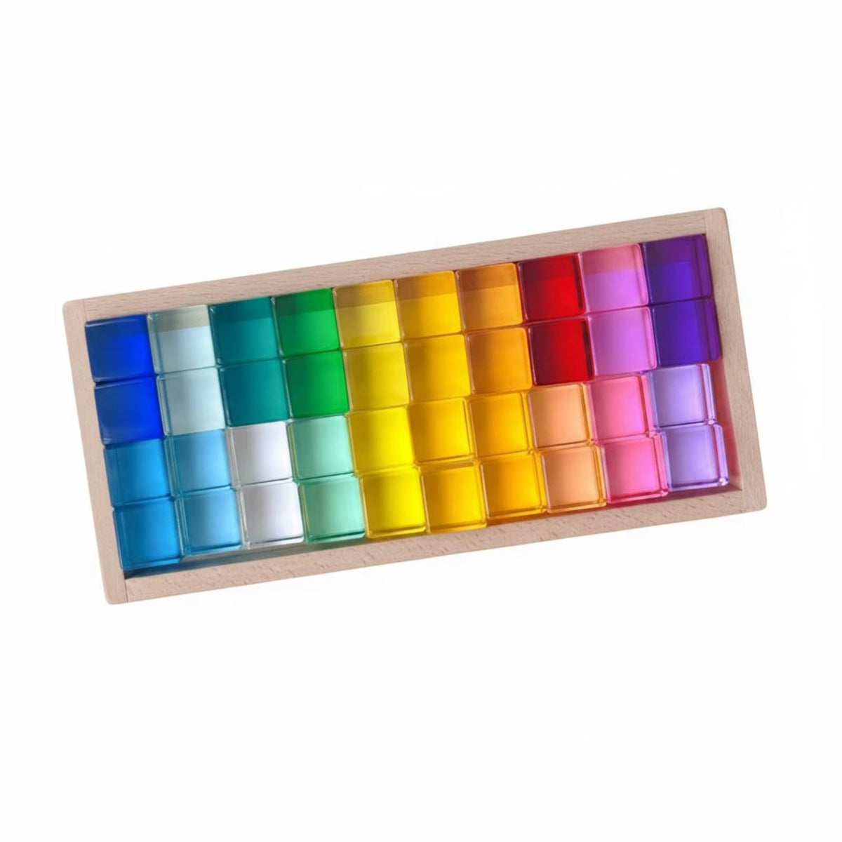 SNAPPSY Translucent Acrylic Cube Toy Wooden Tray Lucite Cube Toy HighClarity Acrylic Cubes Grid, Translucent Set 5