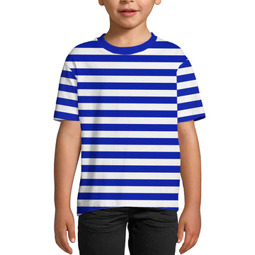 Kids Halloween Sailor Pirate Costume Blue White Striped Shirt Short Sleeve Boys Summer Tee Top 11-12 Years