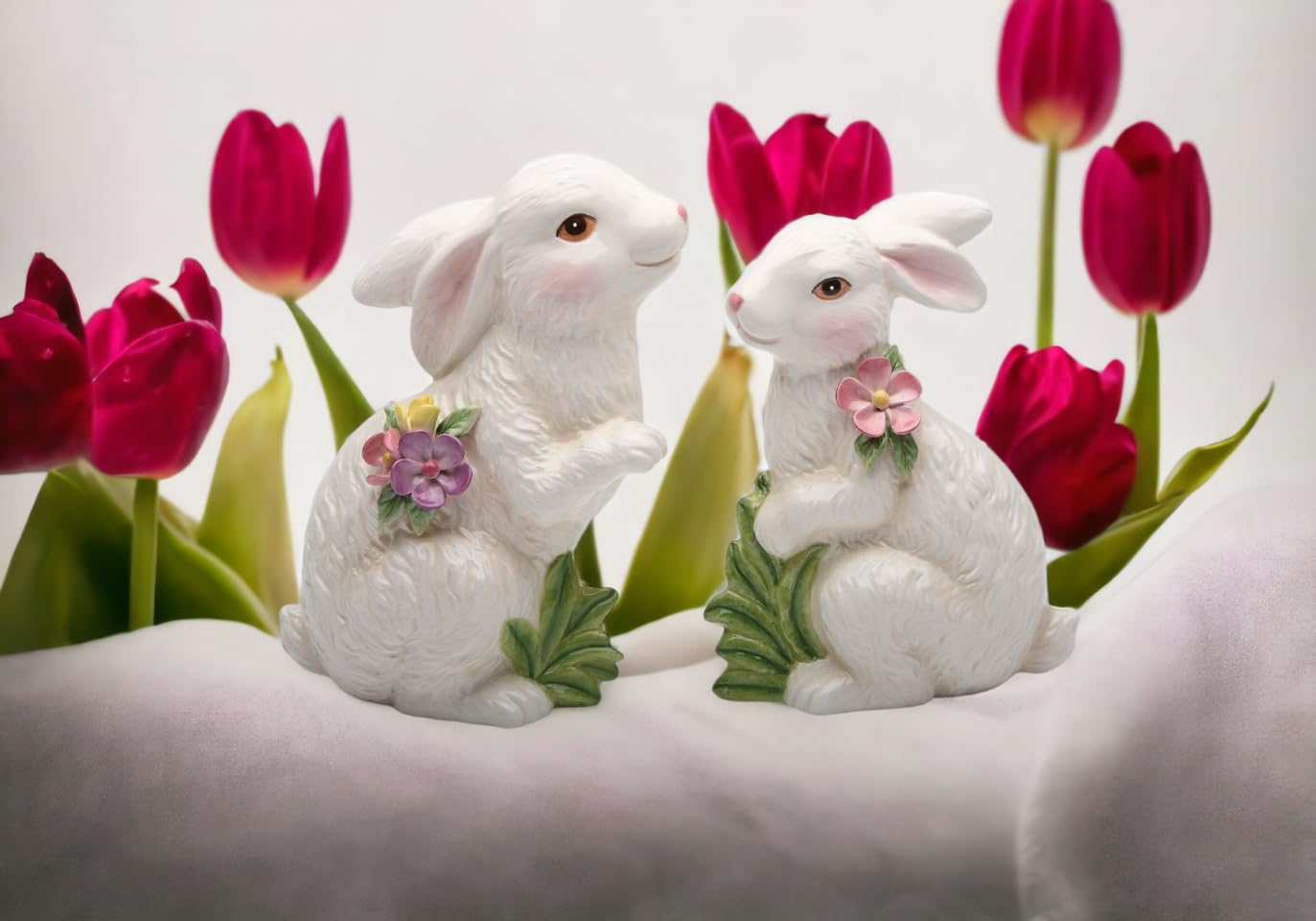 Stealstreet Ss-Cg-10280, 7.25 Inch Porcelain Painted White Bunny Figurines, Set Of 2