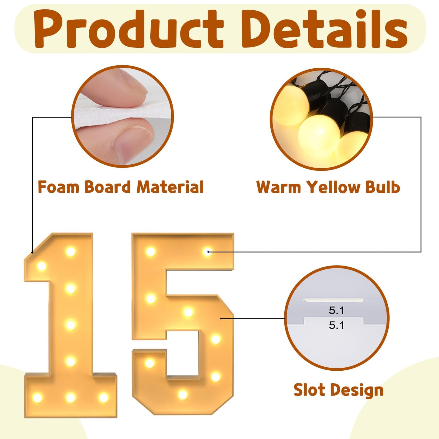 Imprsv 3Ft Light Up Numbers, Marquee Numbers 15Th Birthday Decorations For Girls Boys, Large Light Up Numbers 15Th Birthday Wome