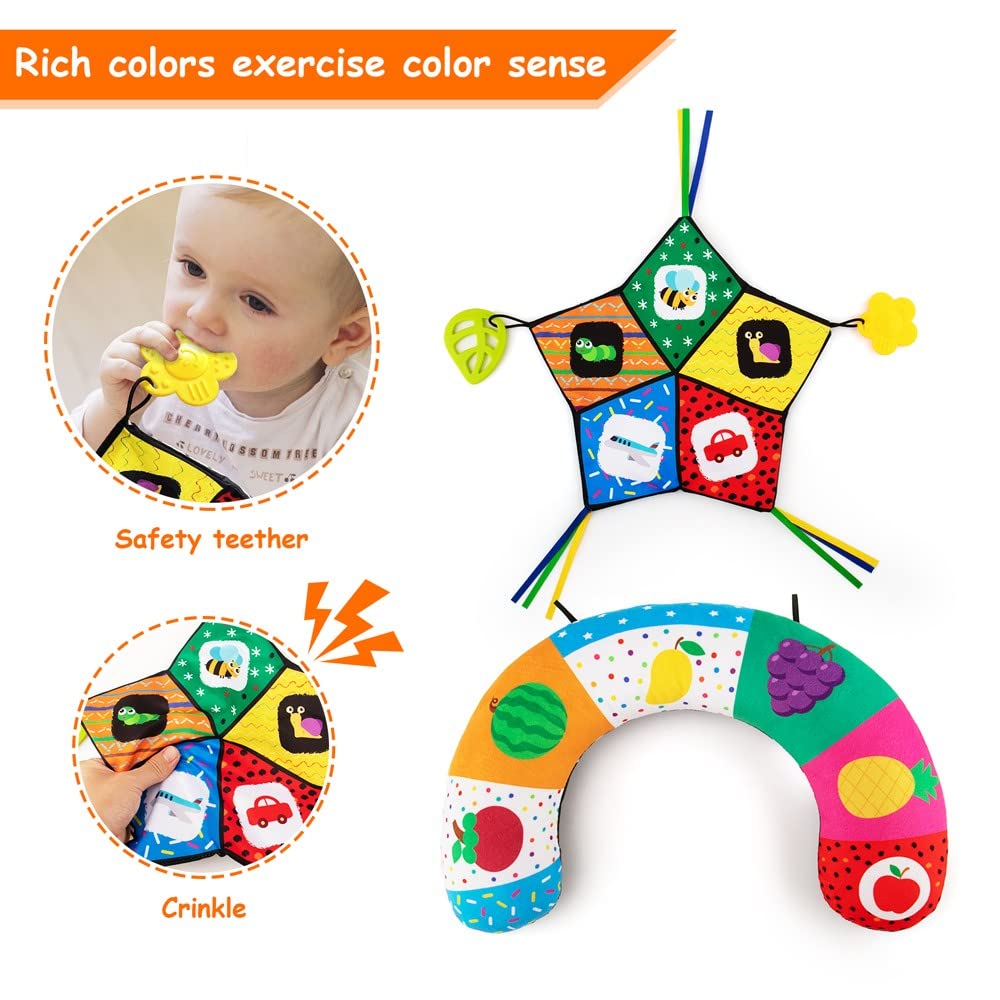 Teytoy Tummy Time Pillow With Crinkle Mat & Teethers, Black And White High Contrast Baby Toys With Mirror, Montessori Sensory Crawling Toy For Infant Newborn Toddler Tummy Time Toys 0-6 Months Babies