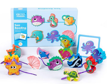 JAQI Montessori Educational Wooden Threading Stringing Toys Dinosaurs Traffic Space Insects Animals Fruits Lacing Beads Preschoo