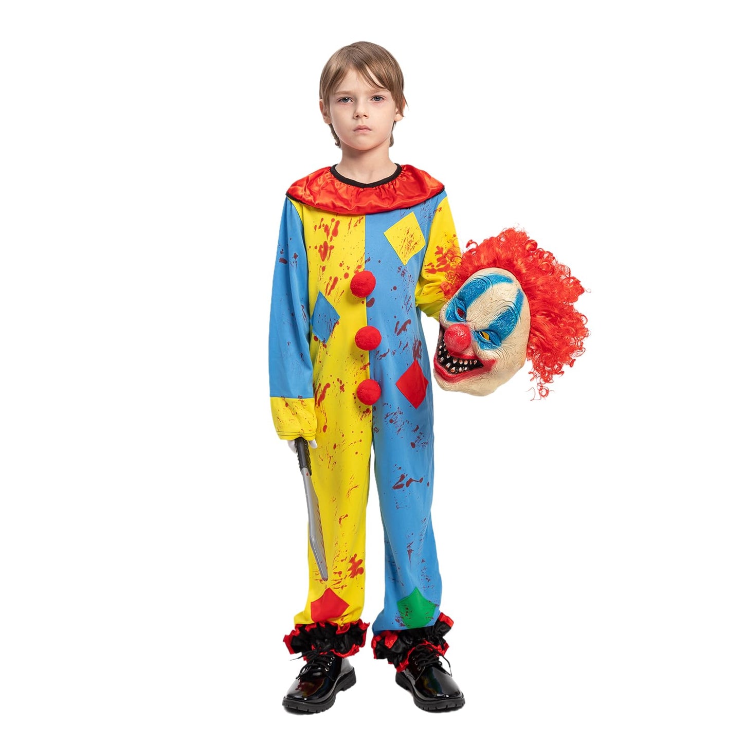 Scary Clown Costume For Kids Killer Clown With Clown Accessories Mask Boys Halloween Costumes Role Play & Dress Up Carnival Unis