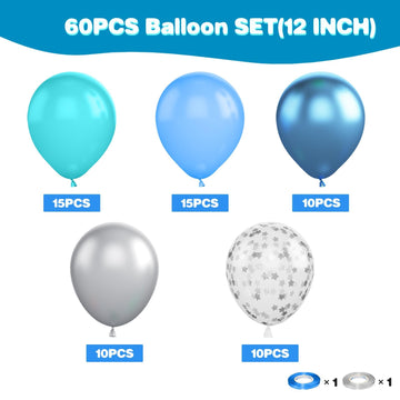 Blue Silver Balloon, 60 Pcs 12 Inches Teal Metallic Blue Silver Balloons Confetti Balloons For Kids Dancing Bachelorette Party Decorations Birthday Balloons Baby Shower Engagement Party Supplies