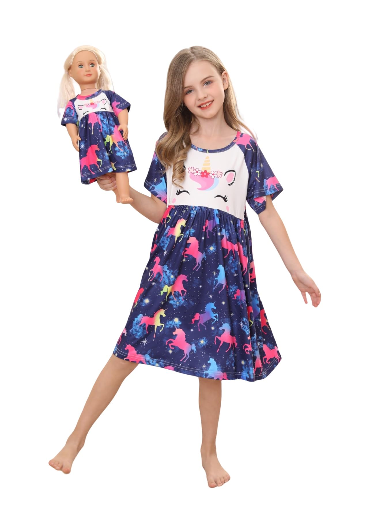 Bow Dream Girl Dress Cute And Matching American Girl Doll Clothes Accessories For Girls Dresses Set Size 120 Pink