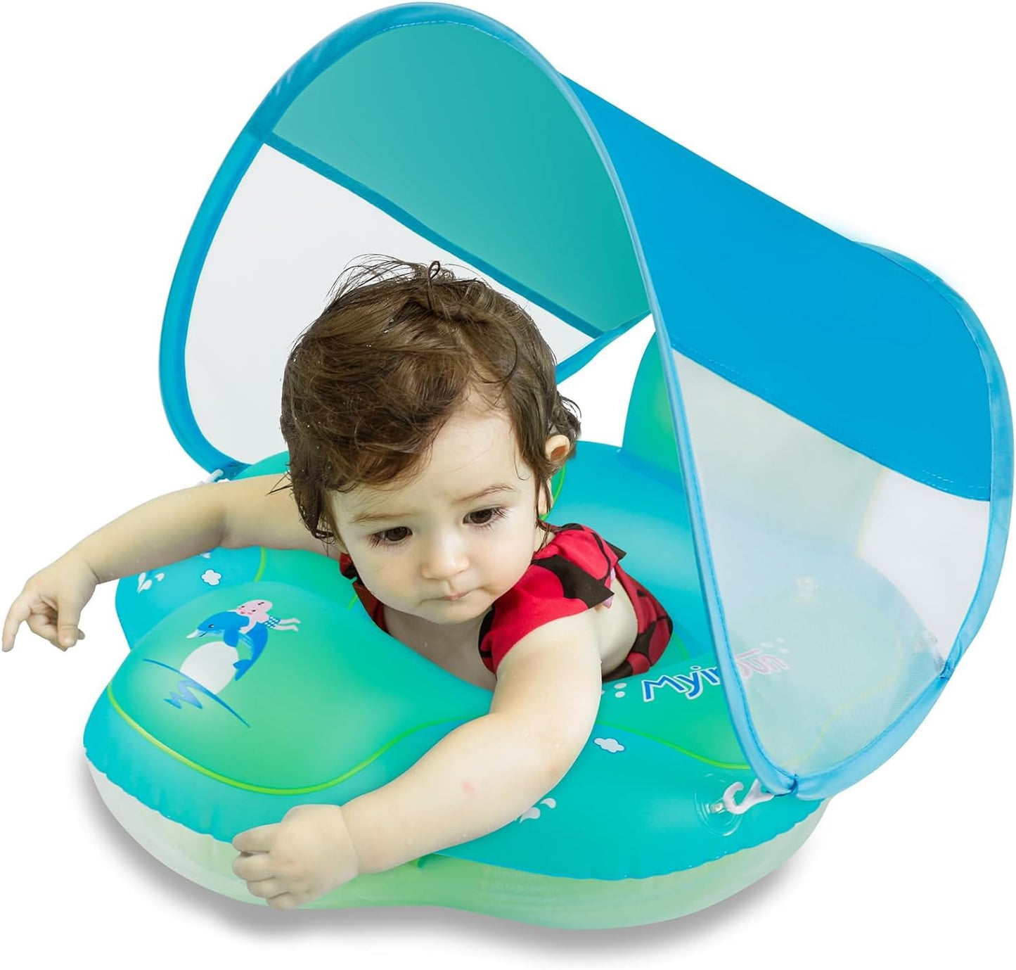 Myir Jun Baby Pool Float With Canopy, Inflatable Baby Pool Float Toddler Float Children Baby Float For Pool Baby Swim Trainer Toddler Swim Float (Blue, S,Float With Canopy)