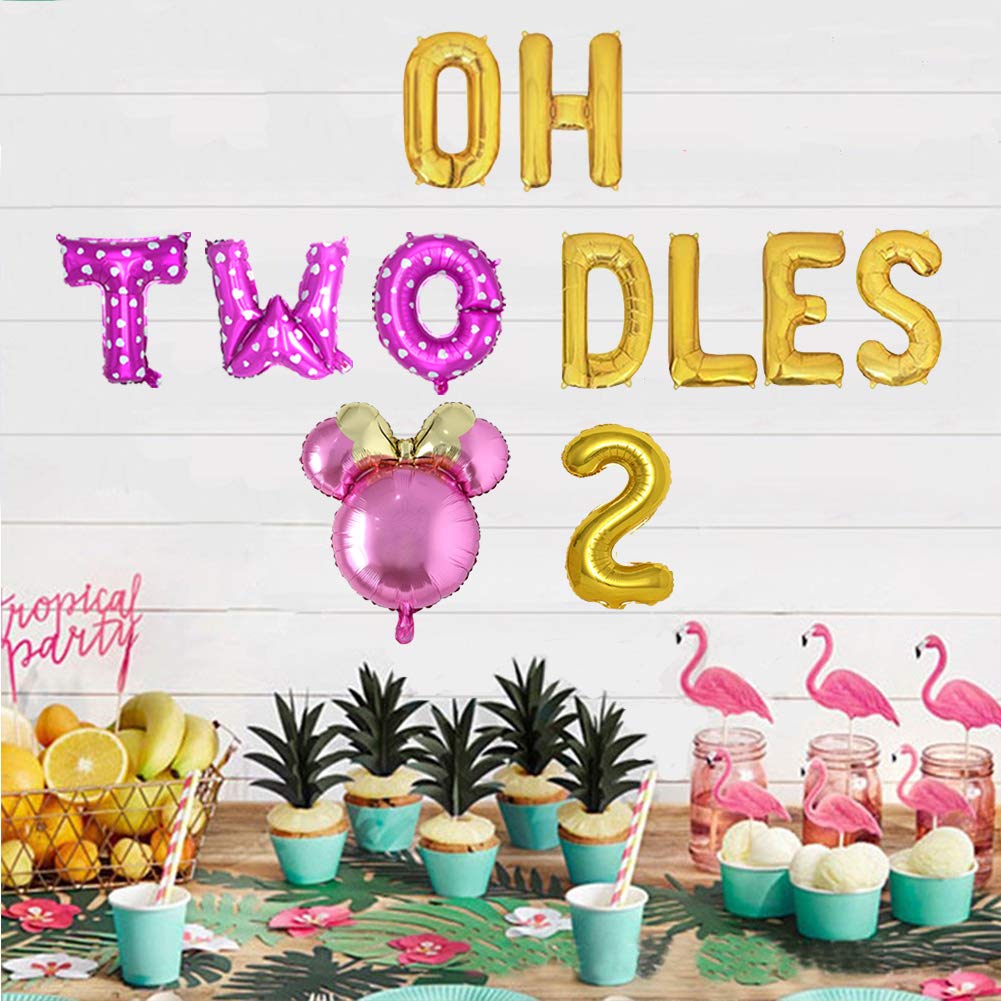 Oh Twodles Birthday Balloons, Pink Oh Twodles Balloon Birthday Banner Minnie Mouse Party Supplies Number 2 Balloon For 2Nd Secon