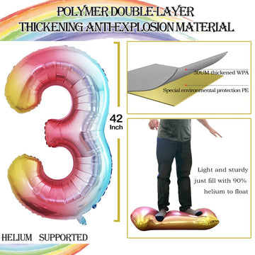 Goer 2 Pcs 42 Inch Rainbow Foil Balloons Number 3,Huge Number Balloons For 3Rd 33Rd Birthday Party Supplies Anniversary Decorations