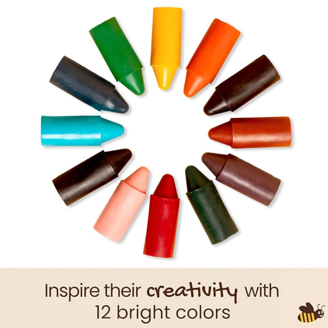 Honeysticks 100% Pure Beeswax Crayons (12 Pack) - Non-Toxic Crayons, Safe For Babies And Toddlers, For 1 Year Plus, Handmade In New Zealand With Natural Beeswax And Food-Grade Colors, Eco-Friendly.